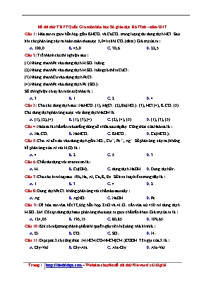 Đề thi thử THPT Quốc gia môn Hóa học năm 2017 - Sở giáo dục và đào tạo Hà Tĩnh (Có đáp án)